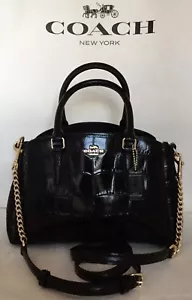 COACH F38956 CROCODILE EMBOSSED LEATHER MINI SAGE CHAIN SATCHEL IM/BLACK NWT - Picture 1 of 11