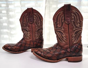 Hometown Brown Leather Cowboy Square Toe Western Boots Mens US 5 E Mexico 24 E - Picture 1 of 17