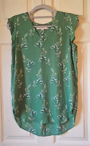 Camicetta pullover scollo a V floreale verde manica arricciata taglia XSmall LOFT - Foto 1 di 8