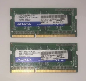 ADATA 8 GB ( 2 X 4GB) DDR3L 1RX8 PC3L-12800S-11 1600MHz AM1L16BC4R1-B1PS - Picture 1 of 2