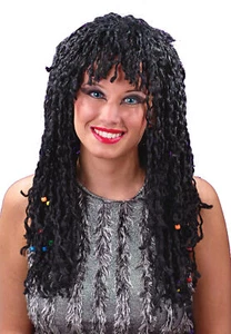 BLACK BEADED TWIST CURLS 20" WIG COSTUME FW8162R - Picture 1 of 1