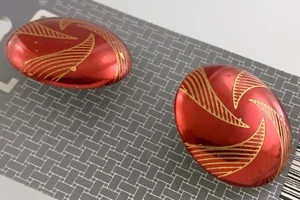 Set of 2 Vintage Red and Gold Round Geometric Buttons .9in New Old Stock 234D - Picture 1 of 6