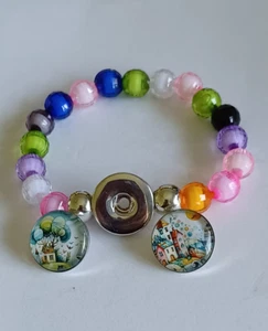 18 mm snap button bracelet with 2 whimsical sea side charms - 6 3/4" - Picture 1 of 2