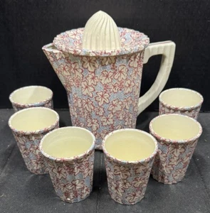 Brocca acqua limonata/succo Chinz con coperchio Reem e 6 bicchieri bicchieri vintage Giappone - Foto 1 di 6