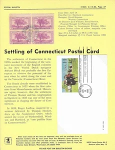 #UX109 Settling of Connecticut cartolina - Bollettino postale piatto con FDC legato - Foto 1 di 1