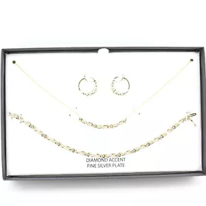 Diamond Accent Infinity Earrings Collar Necklace Bracelet Set $200 - Picture 1 of 5