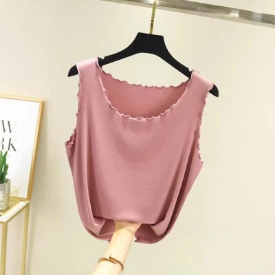 Women Casual Vest Camisole Tank Top Nightwear Frill Ruffle Wide Strap Sleepwear - Image 1 of 4