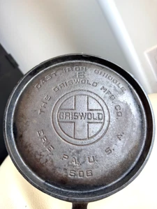 Griswold #6 Cast Iron Round Griddle 606 Large Block Logo Erie HTF Rare USA - Picture 1 of 7