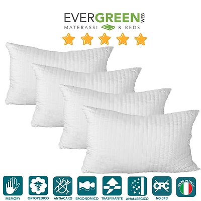 4 CUSCINI SAPONETTA H.12 CM MEMORY FOAM RIVESTIMENTO ANTIACARO GUANCIALI - Immagine 1 di 4