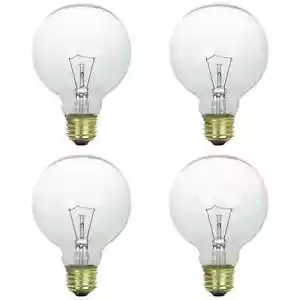 (4 Pack) 25 Watt G40 Clear Decorative Globe 5'' Diameter Standard Base - Picture 1 of 5