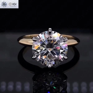3.05Ct Round F VS1 IGI Lab Grown Diamond Engagement Ring In 14K Two-Tone Gold - Picture 1 of 17
