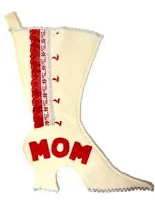 Vtg. Mid Century 1950's Felt Christmas Stocking Boot "Mom" - Picture 1 of 4