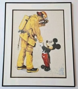 Disney's Mickey Mouse & Firefighter Completed Framed Cross Stitch Art 19" X 23" - Picture 1 of 7