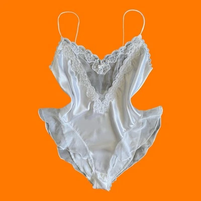 90's vintage white satin lingerie teddy one piece bridal wedding coquette M - Image 1 of 4