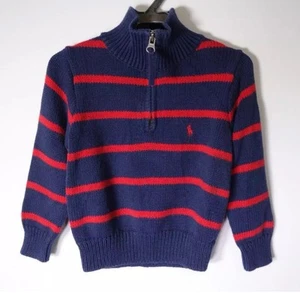 Polo Ralph Lauren Kids Knit Sweater Stripe Navy x Red Half Zip Logo size 18m - Picture 1 of 6