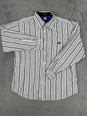 Ecko Unltd Shirt Mens Large White Blue Striped Button Up The Dwyer Woven Collar - Image 1 of 4