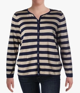 Lauren Ralph Lauren Sparkly Gold Navy Blue Striped Sweater Cardigan Size 3XL NWT - Picture 1 of 14