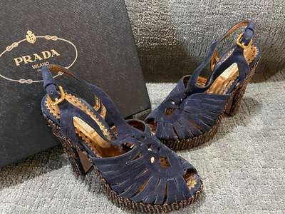 Prada лодыжки ремень замши с открытым носком насосы каблуки ~ черный ~ классика ~ 38,5 / США 8,5 - Изображение 1 из 4