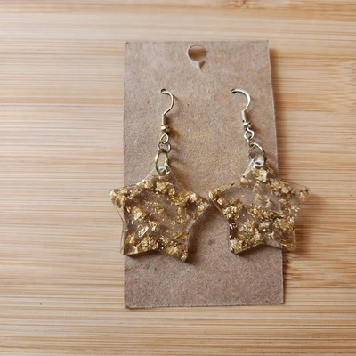 Pendientes colgantes estrella dorada gancho de alambre tono dorado celeste  Foto 1 de 4