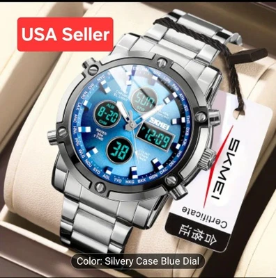 SKMEI Bnew Men's Fashion Stainless Steel Silver Bracelet Blue Watch With Box - Image 1 of 4