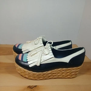 Tory Burch Kiltie Plateauschuhe Größe 9M dunkelblau 5052 Leder Obermaterial Innensohlen - Bild 1 von 22