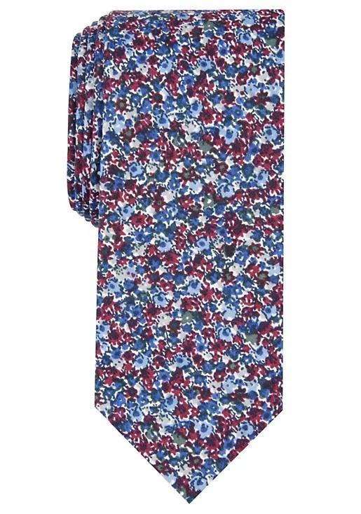 New Mens Bar III Dandy Floral Print Burgundy Cotton Skinny Slim Neck Tie Necktie Foto 1 de 1