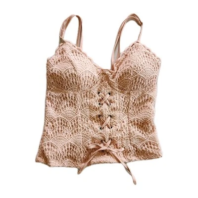 Top sin mangas recortado con cordones blanco lirio talla S rosa coqueta hada cottagecore Foto 1 de 4