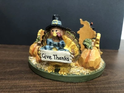 Castiçal de Ação de Graças Turquia 3 pavios resina vintage outono outono feriado - Imagem 1 de 4