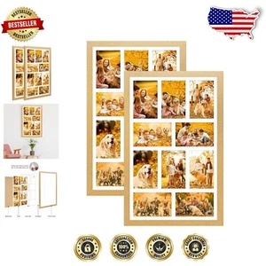 Elegant 13x21 Collage Frame - 10 Openings for 4x6 Pictures, Natural Wood Style - Picture 1 of 9