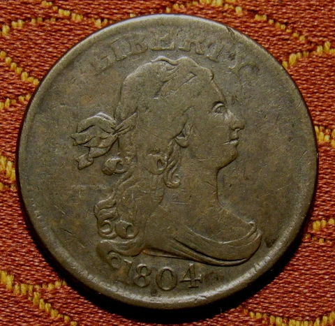1804 DRAPED BUST HALF CENT, F/VF  ~  CROSSLET 4, STEMS  ~  NICE, SMOOTH SURFACES Cover