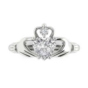 1,55 Anillo Distintivo Clásico Celta Irlandés Claddagh Moissanita Real Oro Blanco 14k - Imagen 1 de 11
