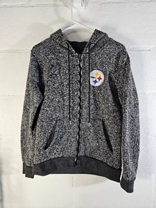 Pittsburgh Steelers NFL  Zip Up Heathered Black/grey Fleece Spellout M EUC - Picture 1 of 9
