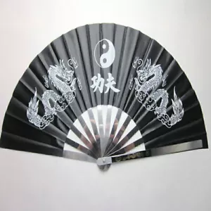 Foldable Chinese Kung Fu Martial Arts Tai Chi Dragon Stainless Steel Cloth Fan - Picture 1 of 11
