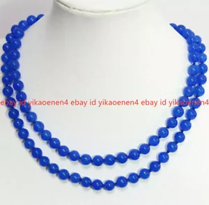 Long 18"22 25"36" 8mm 10mm Blue Sapphire Gemstones Round Beads Necklace AAA - Picture 1 of 14