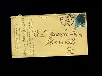 BALTIMORE Cover & Letter Bird & Co Dry Goods Ladies Costumes Cloaks c 1883  5s - Image 1 of 3