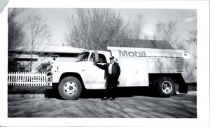 Mobil Gas Tanker Truck Driver Photograph 3.5" x 6" work fuel vintage black white - Picture 1 of 2
