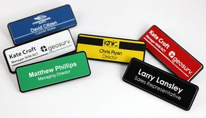 NAME BADGE TAG COLOUR PERSONALISED ENGRAVING  80MM X 29MM WITH MAGNETIC HOLDER - Picture 1 of 24