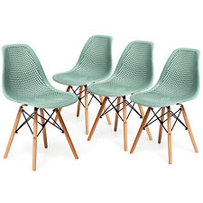 Costway Set of 4 Plastic Hollow out Chair Mid Century Modern Wood-leg Seat Green
