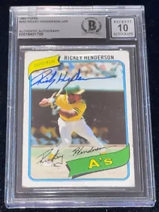 Rickey Henderson "SB King" 1980 Topps Signed Rookie Card Auto rc Beckett BGS 10 - Bild 1 von 3
