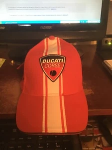 DUCATI CORSE RED MOTORCYCLES ONE SIZE FITS ALL BASEBALL CAP WHITE TRAMLINE - Picture 1 of 2