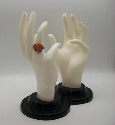 Vintage Sterling Silver 925 Coral Cabochon Paste Stone Ring, Size 7 - Image 1 of 4