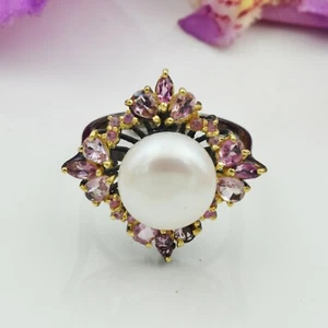 Anillo de plata de ley 925 con piedras preciosas rosa turmalina hecho a mano joyería regalo - Imagen 1 de 6