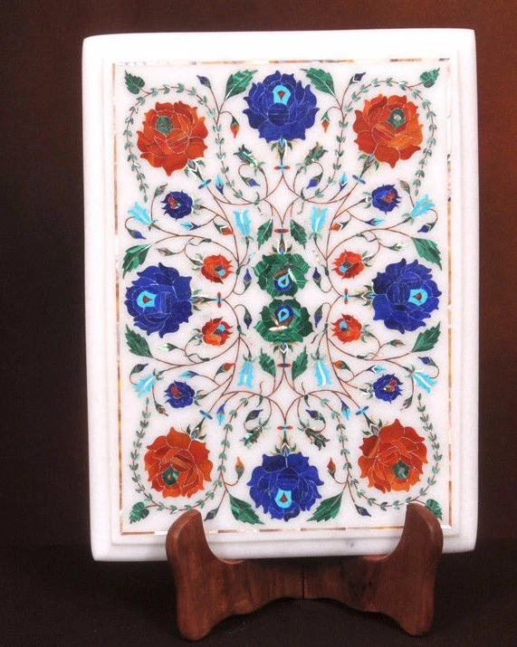 15" x 12" Semi Precious Stones Marble Floral Inlay Table Top Handmade Work - Image 1 of 1