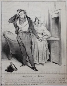 HONORE DAUMIER, Lithograph, Circa 1850 -“Exploitation du suicide d’Aubert et de - Picture 1 of 3