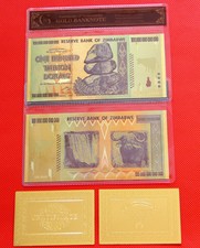 Zimbabwe100 Trillion Dollars Banknote24k Gold Banknote Paper Money with COA