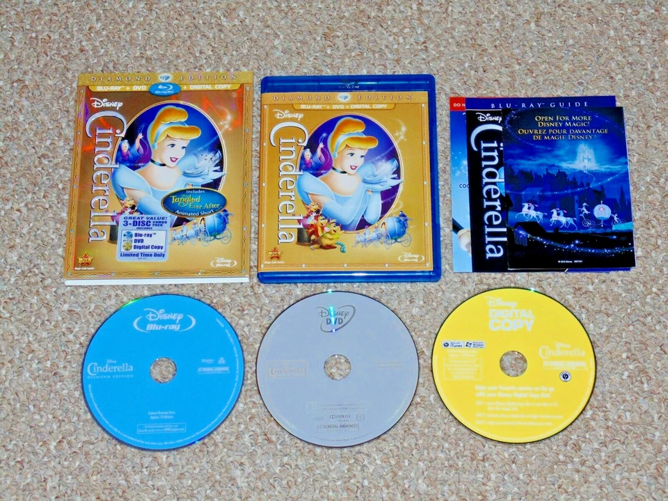 Disney's Cinderella Diamond Edition Blu-ray/DVD Combo 2012 3-Disc Set Slipcover Foto 1 de 1