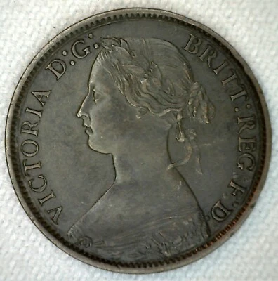 1868 Bronze Farthing Great Britain Coin UK English XF Extra Fine Circulated - Image 1 of 2