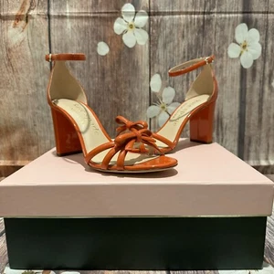 Kate Spade Flamenco Bow Patent Leather Ankle Strap Sandals in Dried Apricot Sz 9 - Picture 1 of 6