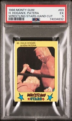 PSA 5 Excellent 1986 Monte Gum 63 HULK HOGAN Ken Patera Wrestling Stars Hand Cut - Image 1 of 2