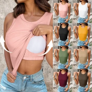 2 in1 Damen Padded Trägershirt Sommer Tops Camisole Tanktop mit integriertem BH - Bild 1 von 29
